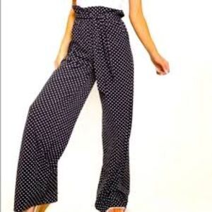 See‎ You Monday Women's Large Blue With White Polka Dot Wide Leg Pants